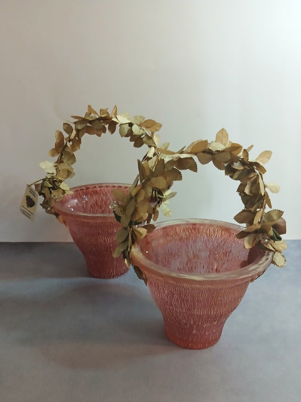 Set of Twin, Vintage, Monica Willard Hand Painted Art Glass Berry Baskets